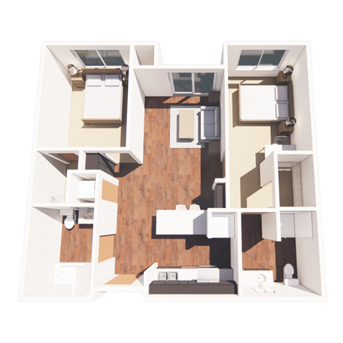 a floor plan of an apartment with a wood floor